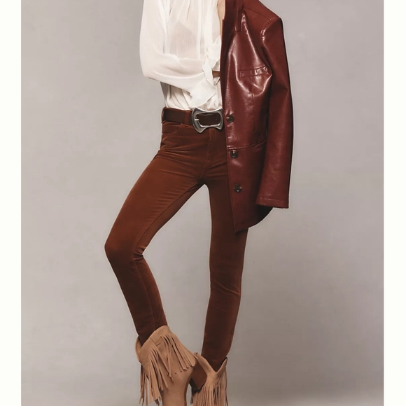 Anthropologie Pilcro High Rise Skinny Brown Mini Cord Pants Size 31 - Picture 1 of 9